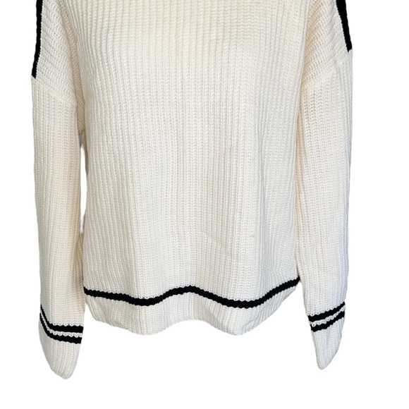 Sanctuary Felling Sporty Ivory & Black Mock Neck Oversized Ribbed Sweater - L - Picture 5 of 13